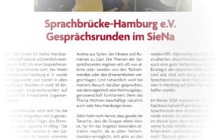 Screenshot vom Artikel über die Gesprächsrunde im SieNa-Nachbarschaftstreff, erschienen im Genossenschaftsmagazin „bei uns“