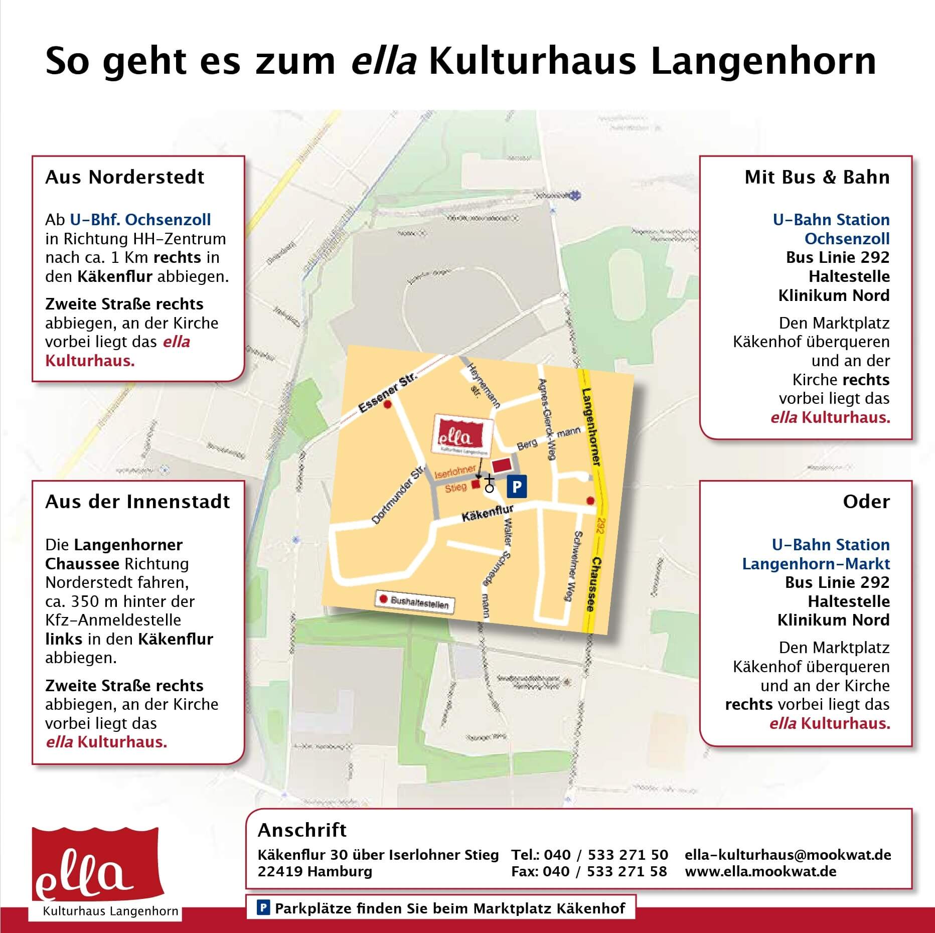 Wegbeschreibung zur Gesprächsrunde beim ella Kulturhaus Langenhorn - Anfahrtsplan